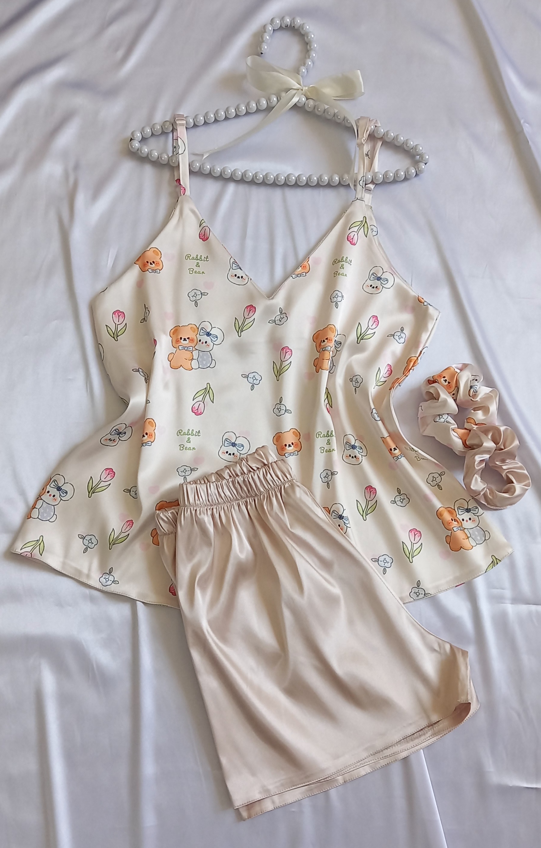 تاب شلوارک ساتن نرمین طرح خرس عاشق